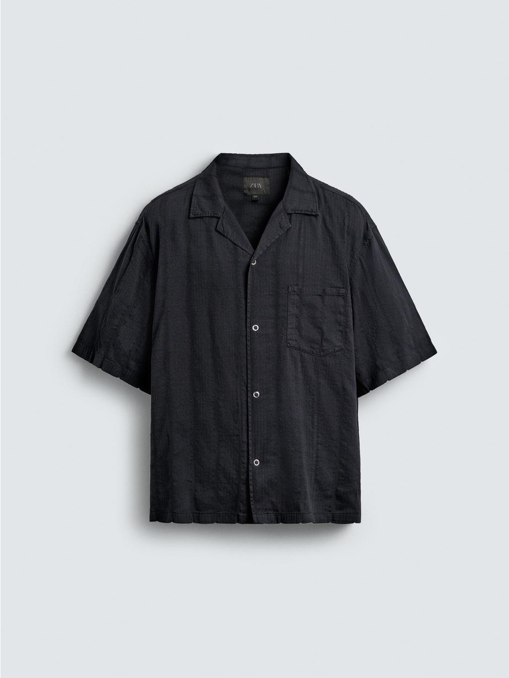 Zara Man Black Snap Up Short Sleeve Shirt